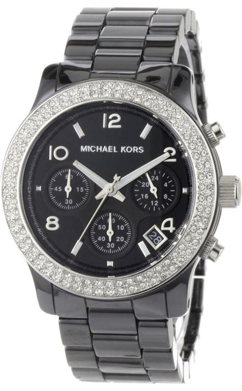 michael kors ladies black ceramic watch|oversized runway white tone watch.